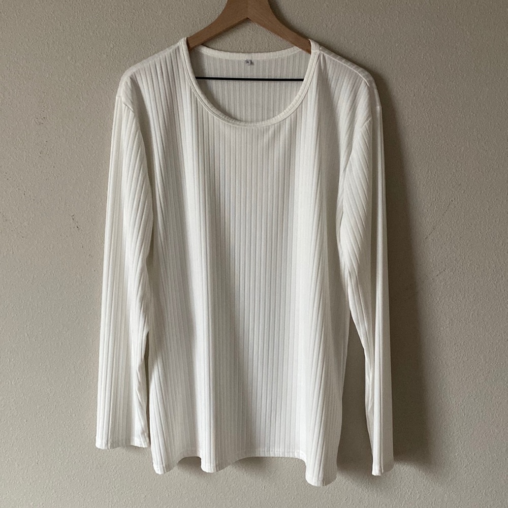 Men’s White Ribbed Polyester Long Sleeve